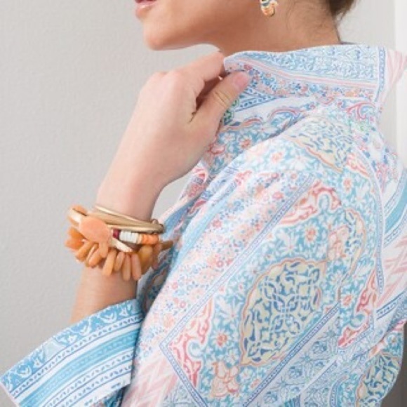 Chico’s Linen Coastal Tile Pastel Paisley Long Sleeve Blouse Chico 2 Women’s 12 - Picture 3 of 15